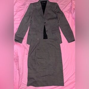 Brooks Brothers gray white blazer skirt suit set size 2